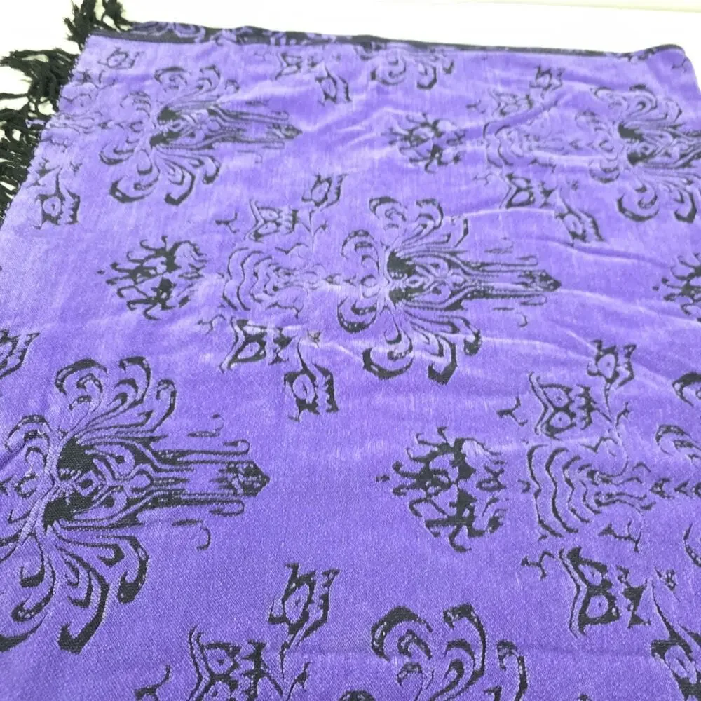 Disney Parks Scarf One Size Purple Black Haunted Mansion Reversible Fringe‎
